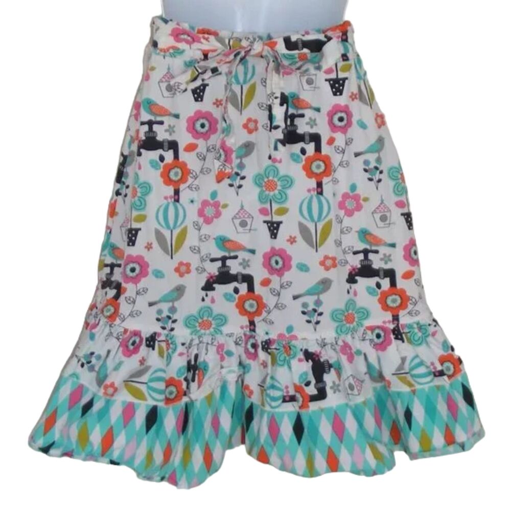 JELLY THE PUG Skirt, 2T, Harlequin, Birds, Ruffle, Floral, Multicolor